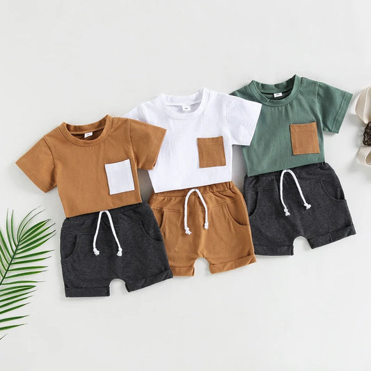 Sets 2Pcs-  T-shirt with Elastic Waist Shorts